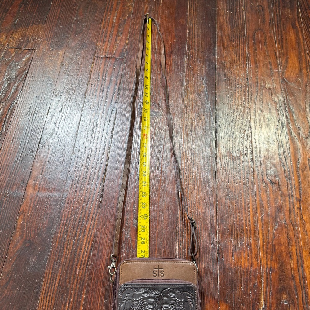 STS Ranchwear Crossbody Wallet Bag Purse Brown Tooled Floral Leather - Picture 10 of 10